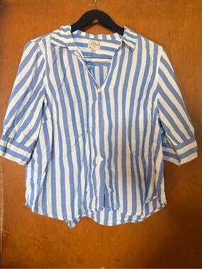 J. Crew Blue and White Striped Collared Shirt